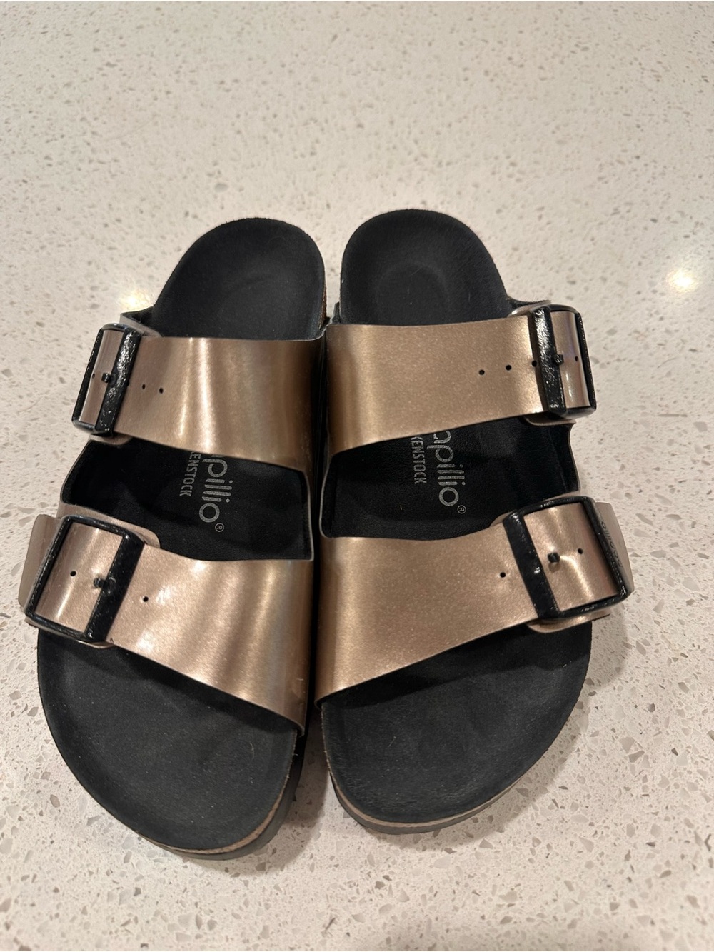 Papillon By Birkenstock Bronze Metallic Two-Strap Sandals